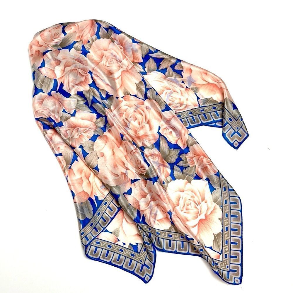 Elaine Gold for Collection XIIX Silk Square Scarf Floral Roses Pink Blue Japan